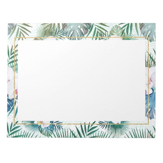 Ontwerp van tropische bladeren en orchidebloemen notitieblok (Voorkant)