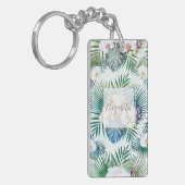 Ontwerp van tropische bladeren en orchidebloemen sleutelhanger (Voorkant Links)