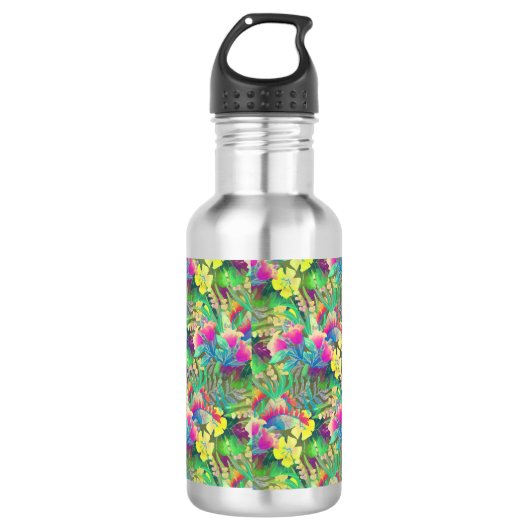 Ontwerp van Tropische bloemen Waterfles (Voorkant)