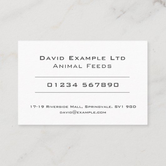 Ontwerp van vet en helder dierenvoer visitekaartje (Achterkant)