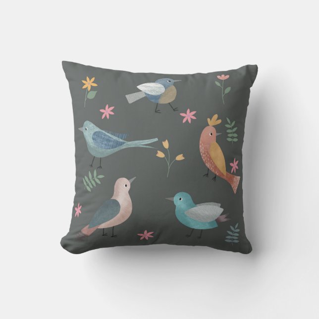  ontwerp van vogels en bloemen kussen (Voorkant)