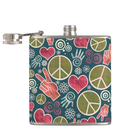 Ontwerp van vredessymbool Hipster Pacifism-teken Heupfles (Geopend)