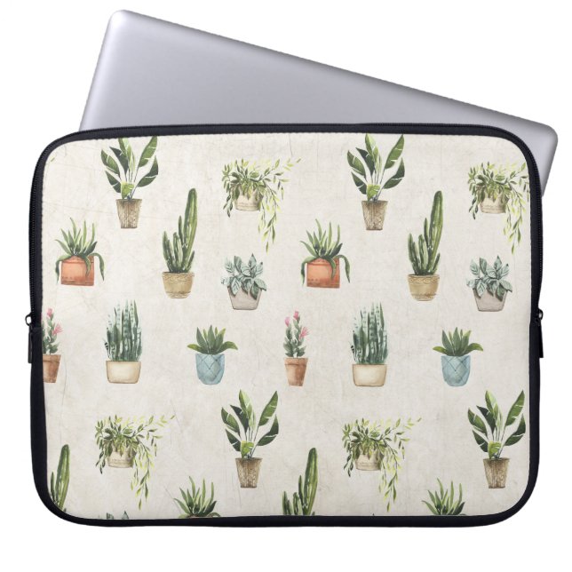 Ontwerp van Waterverf van Potlood Planten Laptop Sleeve (Voorkant)