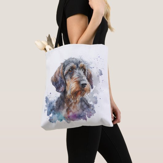 Ontwerp van Waterverf voor bekabelde dachshund Pup Tote Bag (Dichtbij)
