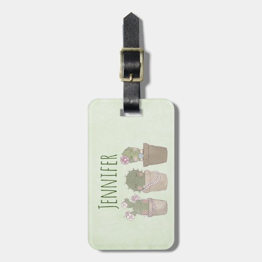 Ontwerp van Waterverf voor glimlachende cactus Bagagelabel (Voorkant verticaal)