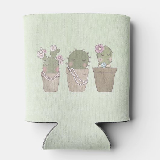 Ontwerp van Waterverf voor glimlachende cactus Blikjeskoeler (Achterkant)