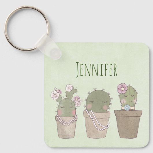 Ontwerp van Waterverf voor glimlachende cactus Sleutelhanger (Voorkant)