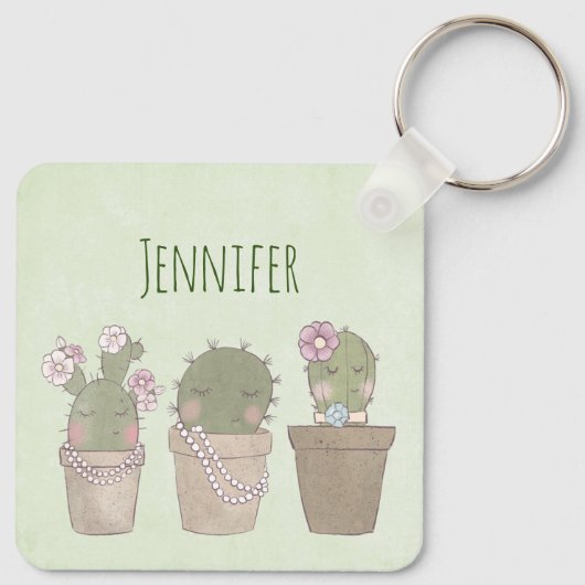 Ontwerp van Waterverf voor glimlachende cactus Sleutelhanger (Achterkant)