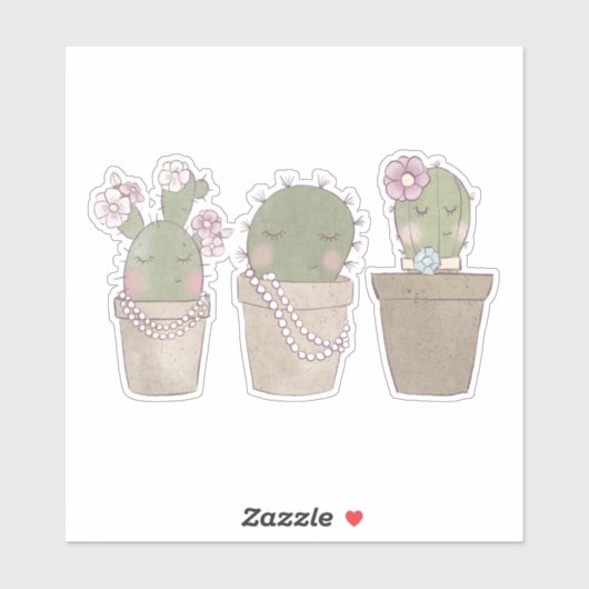 Ontwerp van Waterverf voor glimlachende cactus Sticker (Vel)