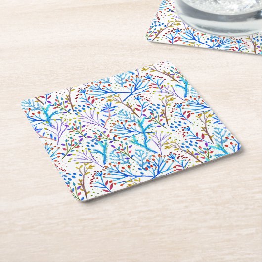 Ontwerp van  waterverf winterbladpatroon kartonnen onderzetters (Schuin)