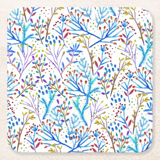 Ontwerp van  waterverf winterbladpatroon kartonnen onderzetters (Voorkant)