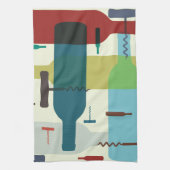 Ontwerp van wijnfles en -opener theedoek (Verticaal)