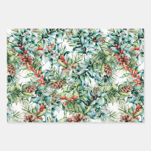 ontwerp van winterolijven en pijnbomen inpakpapier vel (Voorkant)