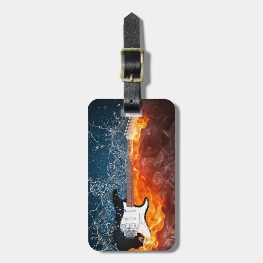 Ontwerp van wolwater en vuurgitaar bagagelabel (Voorkant verticaal)