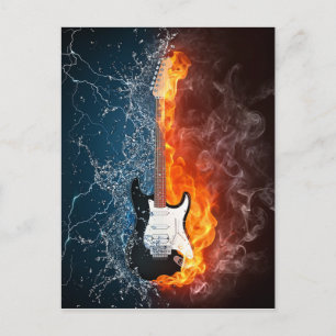 Ontwerp van wolwater en vuurgitaar briefkaart