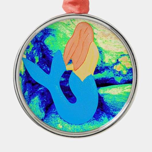 ontwerp van zeemeermin met blauwe staart metalen ornament (Voorkant)