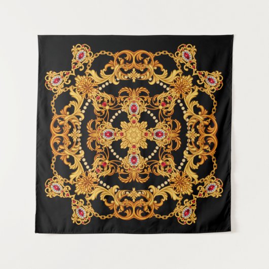 Ontwerp van zijden sjaal met roerstenen en goud wandkleed (Voorkant (horizontaal))