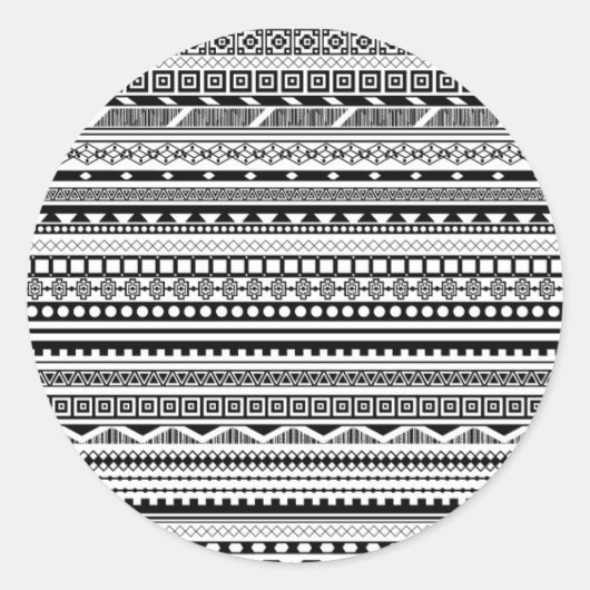 Ontwerp van zwart-wit aztec-patronen ronde sticker (Voorkant)