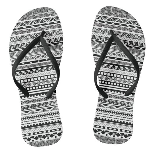 Ontwerp van zwart-wit aztec-patronen teenslippers (Voetbed)