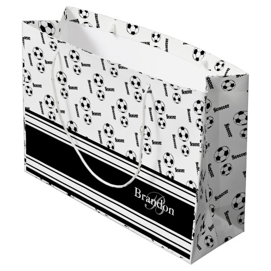 Ontwerp van zwart-wit Voetbal Large Cadeautasje (Achterkant Gekanteld)