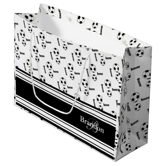 Ontwerp van zwart-wit Voetbal Large Cadeautasje (Voorkant Gekanteld)