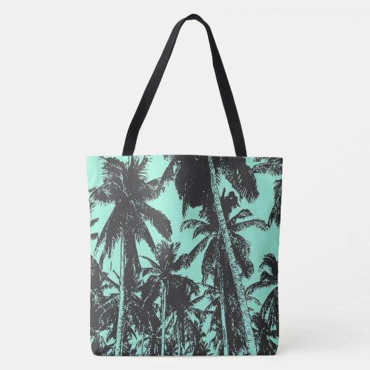 Ontwerp van zwarte en blauwe palmbomen tote bag (Voorkant)