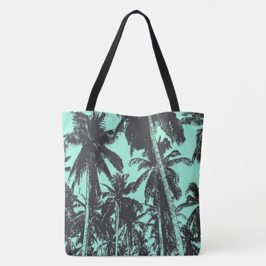 Ontwerp van zwarte en blauwe palmbomen tote bag (Achterkant)