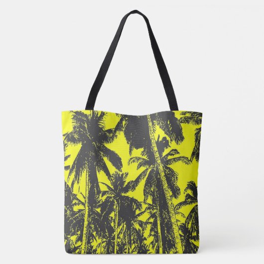 Ontwerp van zwarte en gele handpalmen tote bag (Achterkant)
