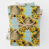 Ontwerp vier van de zonnebloem- en bijenreeks inpakpapier vel (In situ)