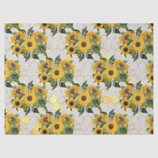 Ontwerp vier van de zonnebloem- en bijenreeks tissuepapier (Voorkant)