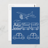 Ontwerp vlak, trein en auto ~ bewerkbare achtergro briefkaart (Voorkant / Achterkant)