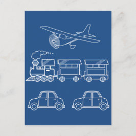 Ontwerp vlak, trein en auto ~ bewerkbare achtergro briefkaart