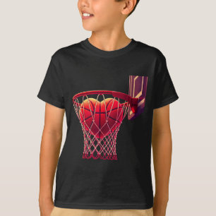 Ontwerp voor basketbal hart sportfans spelers t-shirt