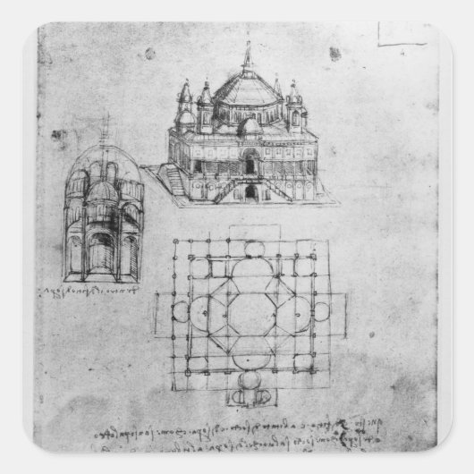 Ontwerp voor een kerk, fol. 4 vierkante sticker (Voorkant)