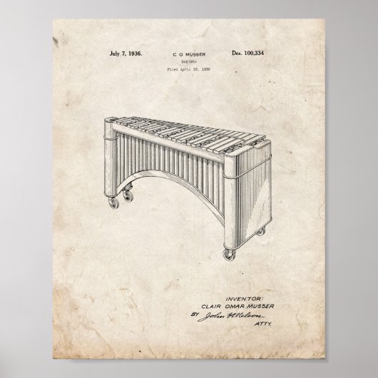 Ontwerp voor een Marimba-patent - oude look Poster (Voorkant)