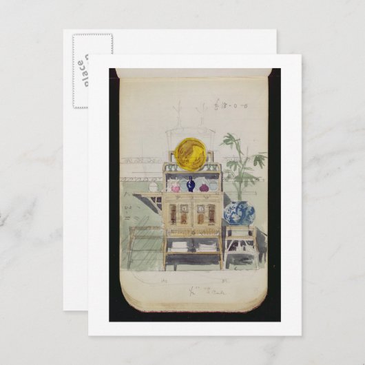 Ontwerp voor een Sideboard, c.1860s-70s (w/c & pot Briefkaart (Voorkant / Achterkant)