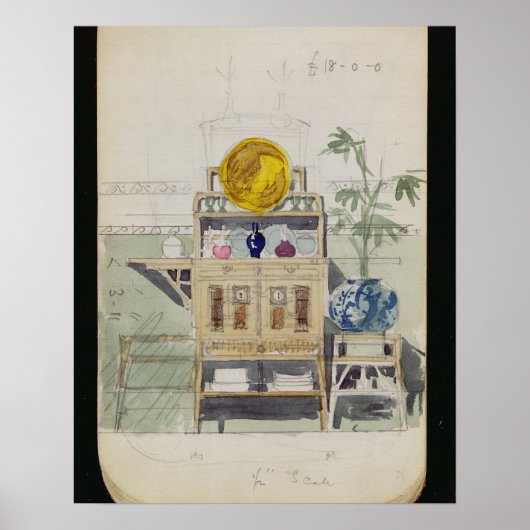 Ontwerp voor een Sideboard, c.1860s-70s (w/c & pot Poster (Voorkant)