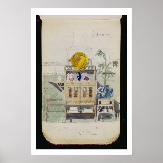 Ontwerp voor een Sideboard, c.1860s-70s (w/c & pot Poster (Voorkant)