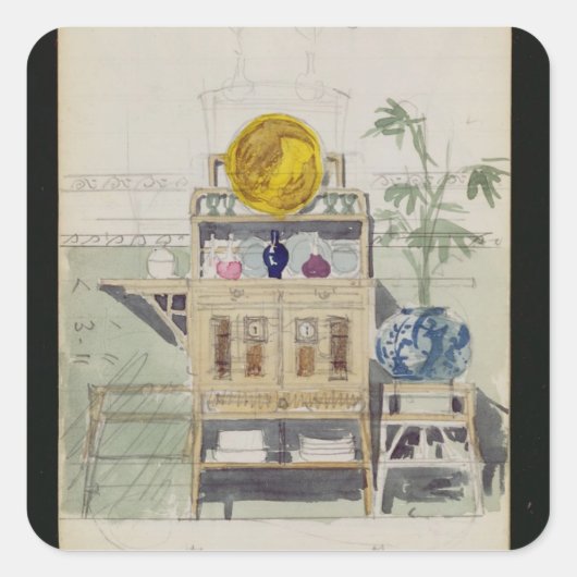 Ontwerp voor een Sideboard, c.1860s-70s (w/c & pot Vierkante Sticker (Voorkant)