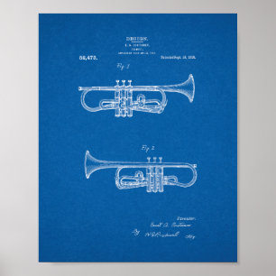 Ontwerp voor een Trumpet-patent - Blauwdruk Poster