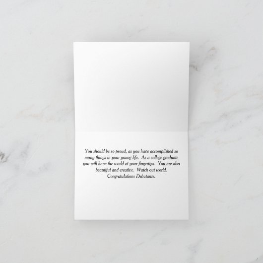 Ontwerp voor een zwarte debutante in wit en Blauwg Kaart (Binnen)