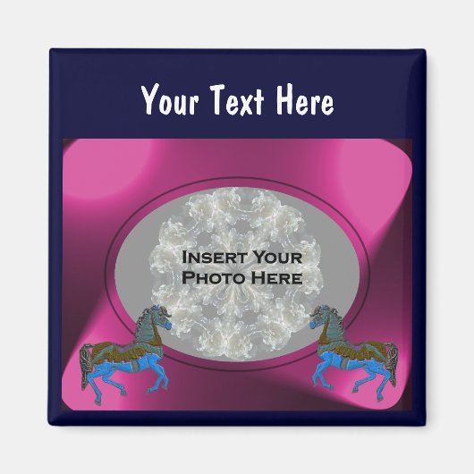 Ontwerp voor kleurrijke Carrouselpaarden Foto Magneet (Voorkant)