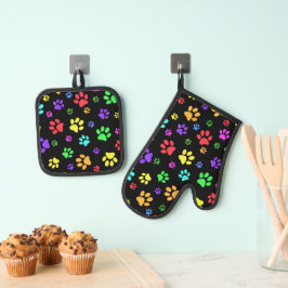 Ontwerp voor kleurrijke verfafdrukken ovenwant & pannenlap set
