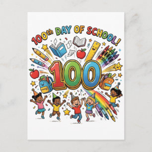 Ontwerp voor kleurrijke viering van de 100e school briefkaart