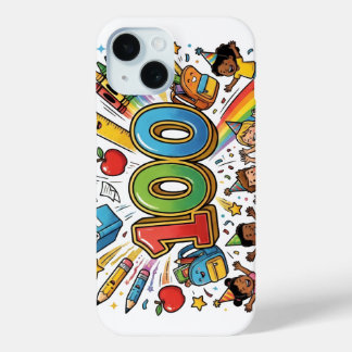 Ontwerp voor kleurrijke viering van de 100e school iPhone 15 case