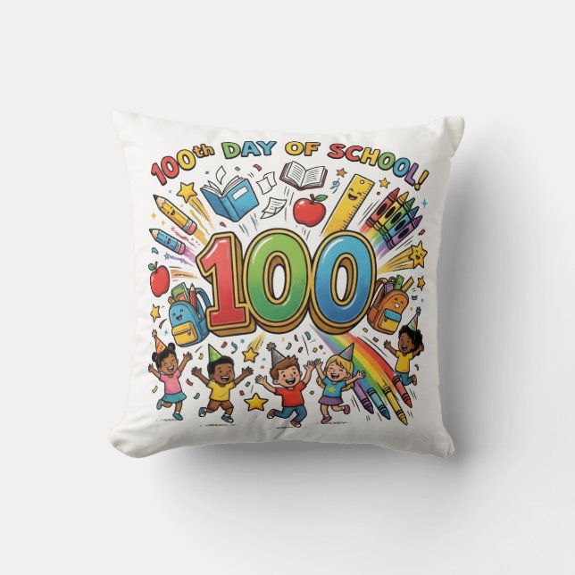 Ontwerp voor kleurrijke viering van de 100e school kussen (Voorkant)