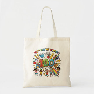 Ontwerp voor kleurrijke viering van de 100e school tote bag