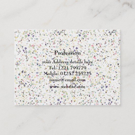  ontwerp voor pastel van de terrazzopastei van de  visitekaartje (Achterkant)