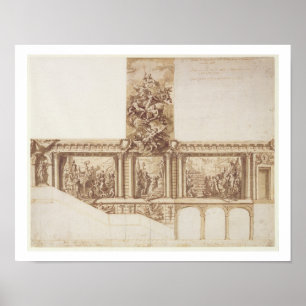 Ontwerp voor plafondmuren en trappen (pen, bruin) poster