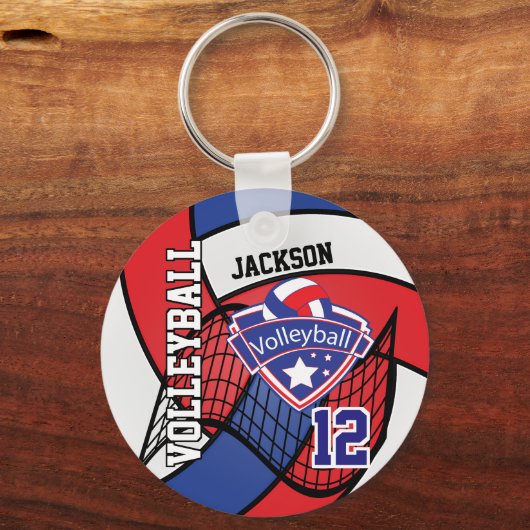 Ontwerp voor rode, blauwe en witte volleybal sleutelhanger (Achterkant)